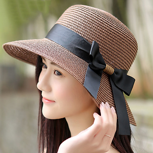 

Women's Street chic Straw Sun Hat-Solid Colored Summer Black White Navy Blue