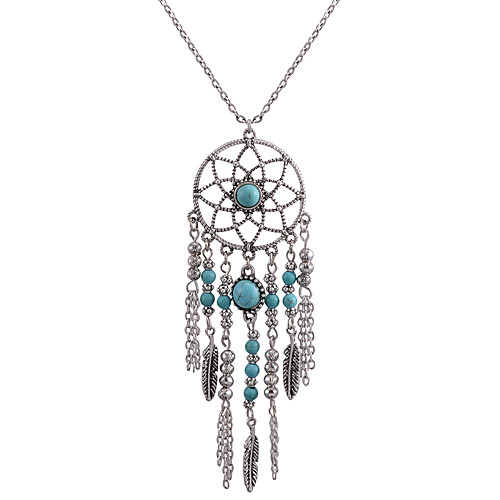 

Women's Turquoise Pendant Necklace Tassel Dream Catcher Ladies Bohemian Fashion Euramerican Alloy Silver Necklace Jewelry For Daily