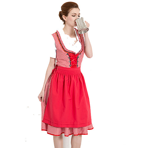 

Halloween Oktoberfest Beer Dirndl Trachtenkleider Women's Dress Bavarian Costume Red