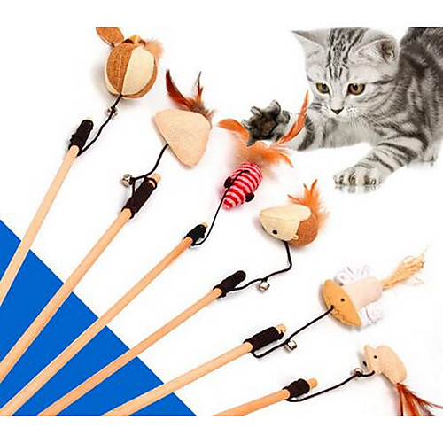 

Feather Toy Mouse Toy Cat Teasers Interactive Toy Cat Kitten Pet Toy 2 Durable Fabric Plastic Gift