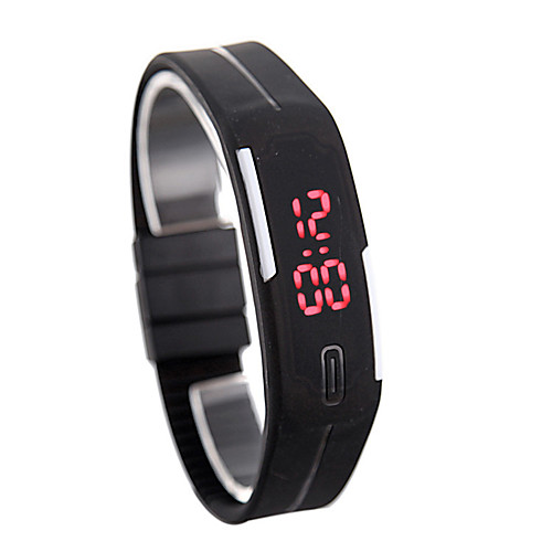 

led watch date красный цифровой прямоугольник набор резинка мужской мужской наручные часы силикон вел дети часы спорт, Черный