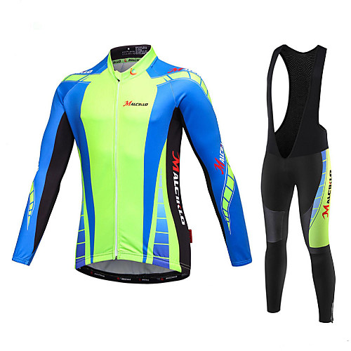 

Malciklo Men's Long Sleeve Cycling Jersey with Bib Tights White Black Stripes Bike Jersey Bib Tights Clothing Suit Breathable 3D Pad Quick Dry Back Pocket Sports Coolmax Lycra Stripes Mountain Bike