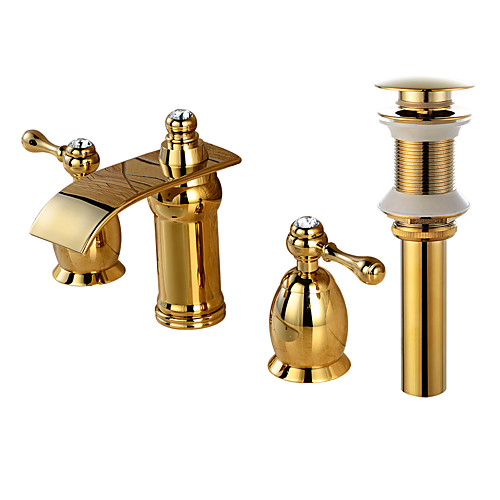 

Смеситель - Водопад Золотой Разбросанная Две ручки три отверстияBath Taps