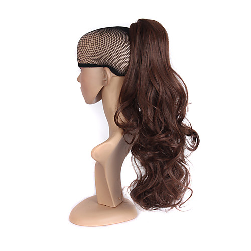 

mediumt brown long wavy ponytail synthetic women claw on ponytail clip in pony tail hair extensions straight style hairpiece