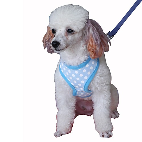 

Cat Dog Harness Leash Adjustable Portable Breathable Polka Dot British Mesh Cotton Pink Green Blue