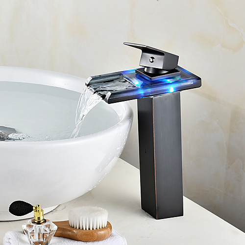 

центральный водопад светодиодный индикатор керамический клапан масло-бронза, смеситель для раковины в ванной смесители для ванны