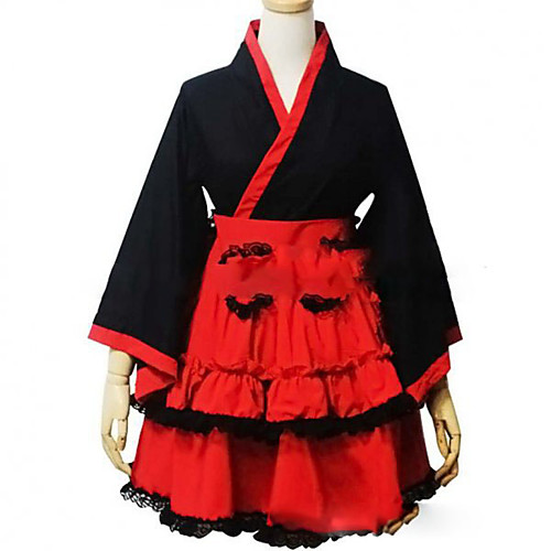 фото Принцесса японский стиль платья кимоно жен. девочки хлопок японский косплей костюмы большие размеры индивидуальные красный с пышной юбкой винтаж крылышко длинный рукав короткое / мини Lightinthebox