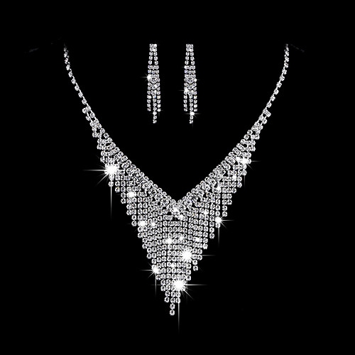 

Women's AAA Cubic Zirconia Drop Earrings Choker Necklace Bridal Jewelry Sets Fashion Elegant Cubic Zirconia Silver Earrings Jewelry Silver For Wedding Party Engagement Ceremony