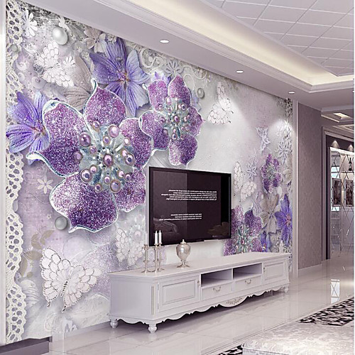 

Фиолетовый флеш серебро алмаз цветок на заказ 3d большая настенная роспись обоев подходят кофейная спальня кухня art flowe