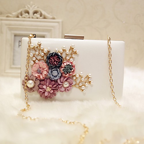 

Women's Flower PU Evening Bag Solid Colored Black / White / Blushing Pink