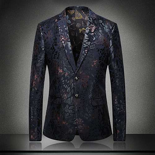 

Men's Sophisticated Blazer V Neck Long Sleeve Cotton / Polyester Sequins / Patchwork / Jacquard Blue / Red / Embroidered