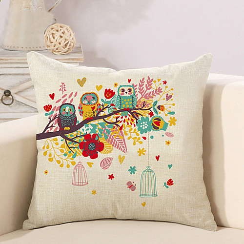 

1 pcs Cotton / Linen Pillow Cover Pillow Case, Botanical Novelty Owl Vintage Casual Retro