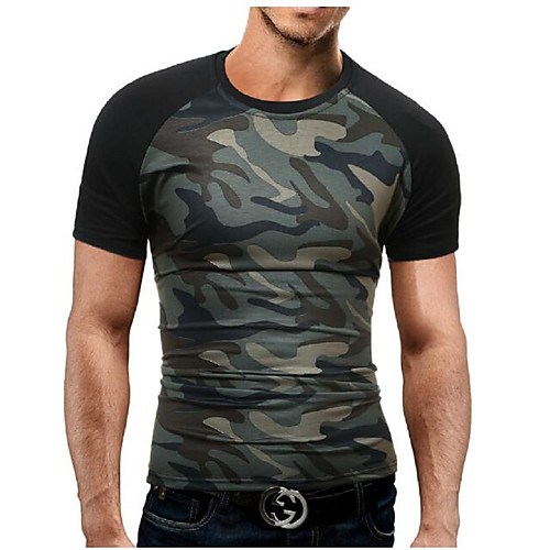 

Men's Plus Size Graphic Camo / Camouflage Print Slim T-shirt - Cotton Military Daily Sports Weekend Round Neck Army Green / Black / Summer / Short Sleeve