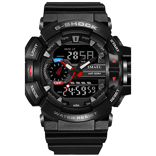 

SMAEL Men's Sport Watch Military Watch Digital Watch Japanese Digital Quilted PU Leather Silicone Black / Red / Orange 50 m Water Resistant / Waterproof Calendar / date / day Chronograph Analog