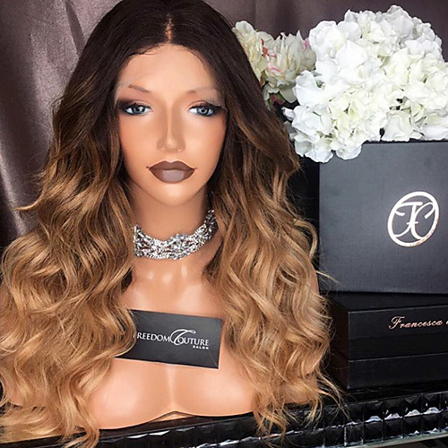 

человеческие волосы Remy Бесклеевая кружевная лента Лента спереди Парик Beyonce стиль Бразильские волосы Естественные кудри Омбре Парик 150% Плотность волос / Волосы с окрашиванием омбре