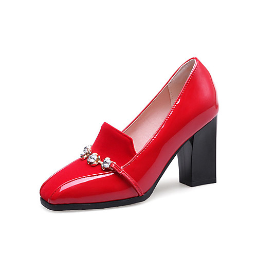 

Women's Heels Glitter Crystal Sequined Jeweled Chunky Heel Square Toe Rhinestone Leatherette Comfort Spring / Fall Red / White / Black / Party & Evening / Dress / 3-4 / Party & Evening