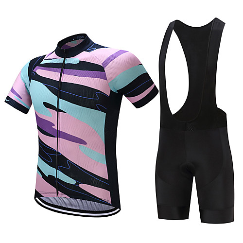 

FUALRNY Men's Short Sleeve Cycling Jersey with Bib Shorts Blue / Black Black / Pink Bike Clothing Suit Quick Dry Reflective Strips Sweat-wicking Sports Polyester Coolmax Silicon Pattern Clothing