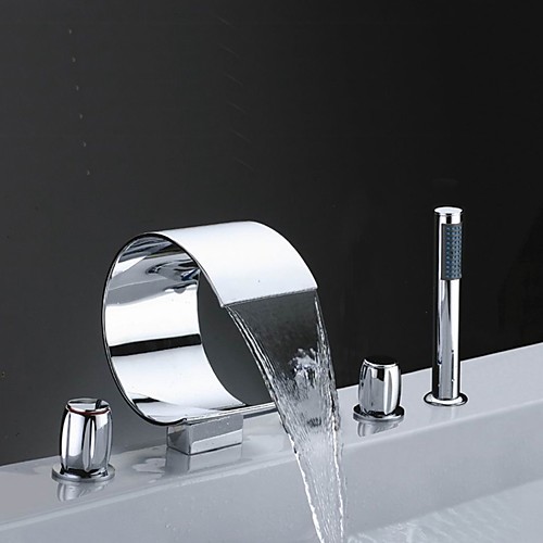 

Смеситель для ванны - Современный Хром Разбросанная Медный клапан Bath Shower Mixer Taps / Латунь / Три ручки пять отверстий