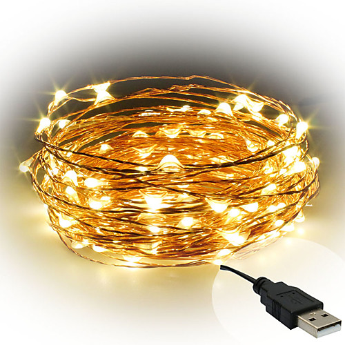 

10m String Lights 100 LEDs SMD 0603 Warm White / White / Red Decorative USB Powered 1pc / IP65