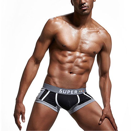 

Men's Print Super Sexy Boxer Briefs Color Block 1 Piece Black White Gray M L XL