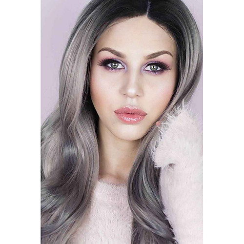 

Synthetic Wig Body Wave Body Wave Lace Front Wig Medium Length Grey Synthetic Hair Women's Gray Uniwigs