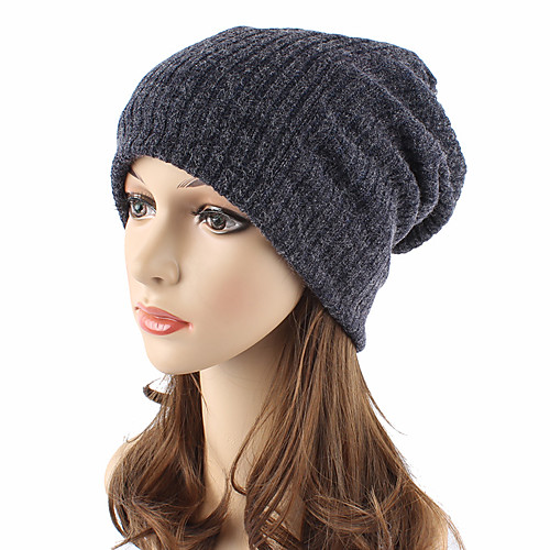 

Unisex Headwear Chic & Modern Knitwear Cotton Wool Blend Beanie / Slouchy Floppy Hat-Solid Colored Pure Color Fall Winter Navy Blue Gray / Cute