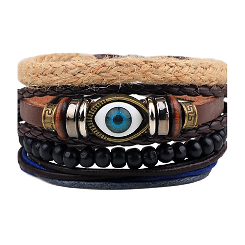 

Men's Bead Bracelet Wrap Bracelet Leather Bracelet Rope woven Evil Eye Personalized Punk Wooden Bracelet Jewelry Black For Gift Daily Casual Going out Club