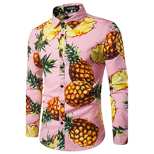 

Men's Going out Work Cotton Shirt - Fruit Pineapple, Print Blushing Pink / Long Sleeve / Fall