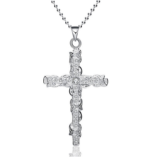 

Men's Women's Pendant Necklace Cross Simple Imitation Diamond Alloy Silver Necklace Jewelry For Daily