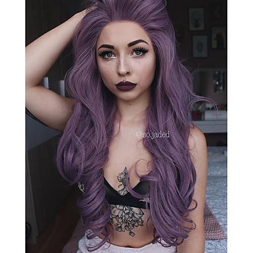 

Synthetic Lace Front Wig Body Wave Kardashian Style Lace Front Wig Pink Pink / Purple Synthetic Hair Women's Pink / Purple Wig Medium Length Uniwigs