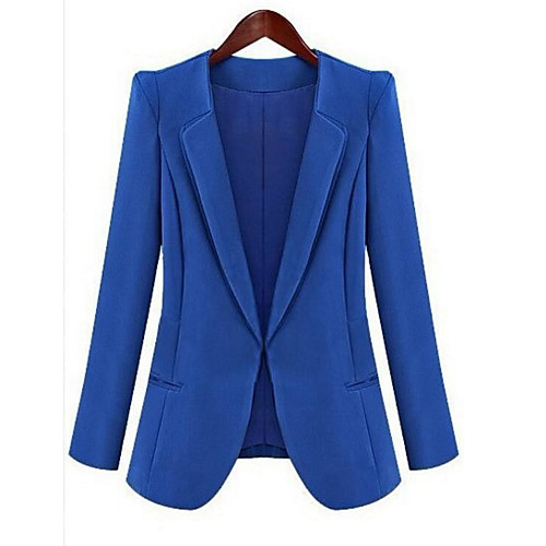 

Women's Daily / Work Simple / Casual Spring / Fall Regular Blazer, Solid Colored Peter Pan Collar Long Sleeve Cotton Black / Royal Blue