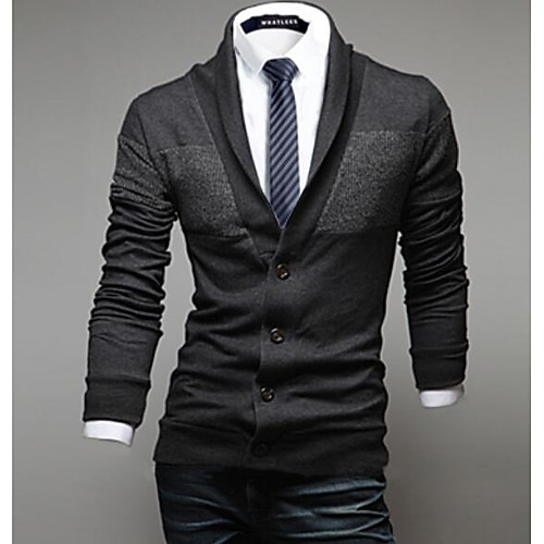 

Men's Daily / Going out Street chic Solid Colored Long Sleeve Regular Cardigan Sweater Jumper, Shirt Collar Fall / Winter Black / Wine / Dark Gray M / L / XL