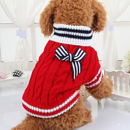 

Dog Coat Sweater Jacket Winter Dog Clothes Red Blue Costume Fabric Bowknot Casual / Daily XS S M L