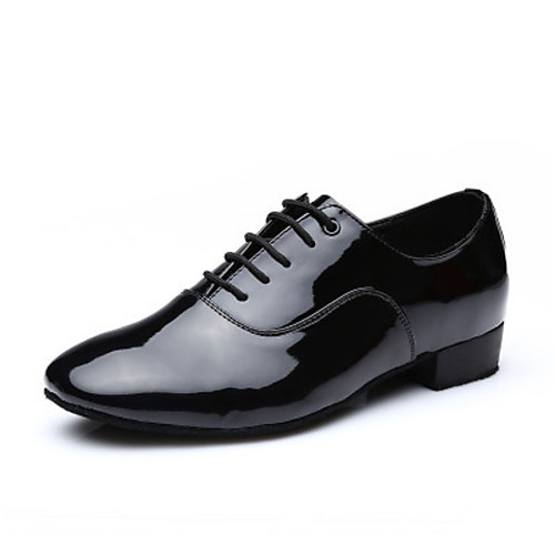 

Men's Dance Shoes Faux Leather Latin Shoes Full Sole Low Heel Black / Practice