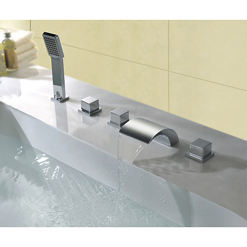 

Смеситель для ванны - Современный Хром Разбросанная Медный клапан Bath Shower Mixer Taps / Латунь / Три ручки пять отверстий