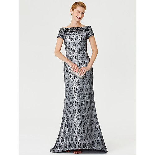 

Футляр Bateau Neck С коротким шлейфом Кружева Платье для матери невесты с Рюши от LAN TING BRIDE