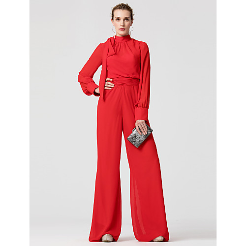 

Jumpsuits High Neck Floor Length Chiffon Elegant Cocktail Party / Formal Evening / Holiday Dress 2020 with Bow(s) / Sash / Ribbon