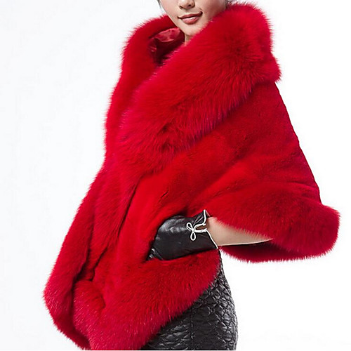 

Women's Daily Fall / Winter Regular Fur Coat, Solid Colored Square Neck Half Sleeve Faux Fur Red / Gray / Wine