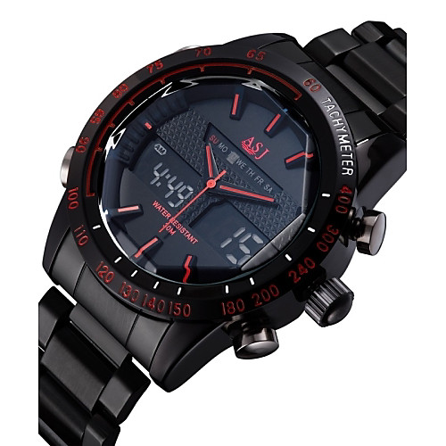 

ASJ Men's Wrist Watch Digital Watch Stainless Steel Black 30 m Water Resistant / Waterproof Alarm Calendar / date / day Analog - Digital Luxury - Black Red Blue Two Years Battery Life / Chronograph