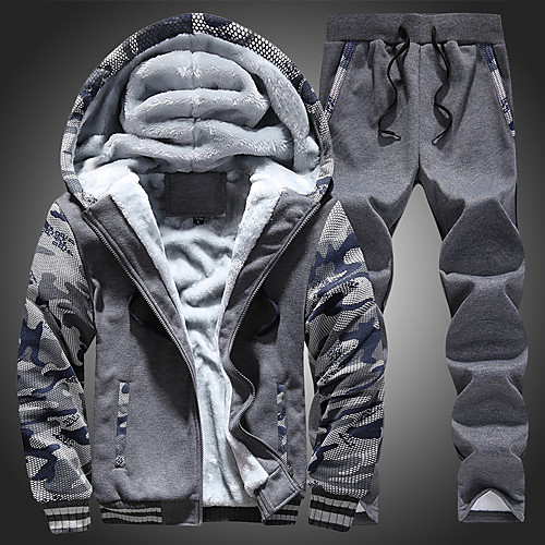 

Men's Plus Size Sports Active Long Sleeve Slim Set - Color Block Hooded Blue XXL / Summer / Fall