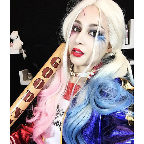 

Synthetic Lace Front Wig Harley Quinn Wavy Wavy Lace Front Wig Pink Long Sky Blue Synthetic Hair Women's Blue Pink Uniwigs