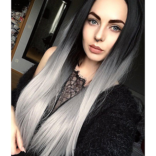 

Synthetic Lace Front Wig Straight Straight Lace Front Wig Long Grey Synthetic Hair Women's Ombre Hair Gray Uniwigs