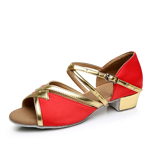 фото Жен. танцевальная обувь шёлк обувь для латины на каблуках на низком каблуке персонализируемая черный / красный / синий Lightinthebox
