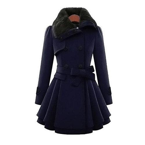 

Women's Daily Simple / Casual Fall / Winter Long Coat, Solid Colored Peter Pan Collar Long Sleeve Cotton Camel / Navy Blue / Gray