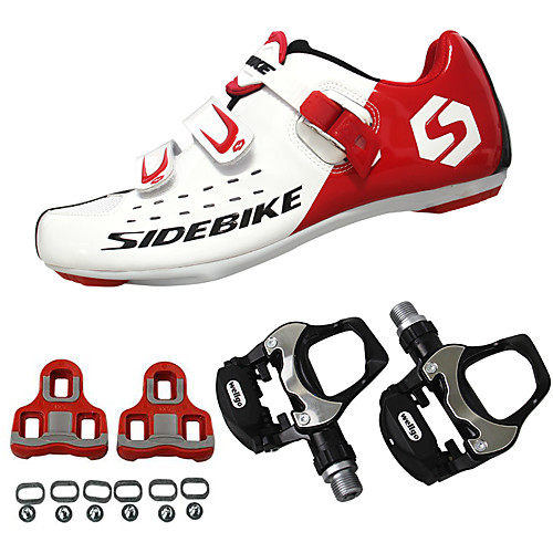 фото Sidebike взрослые велообувь с педалями и шипами обувь для шоссейного велосипеда углеволокно амортизация велоспорт red and white муж. обувь для велоспорта / дышащая сетка Lightinthebox