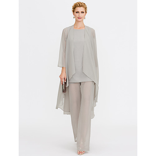 

Pantsuit / Jumpsuit Bateau Neck Floor Length Chiffon Sleeveless Plus Size / Elegant Mother of the Bride Dress with Beading / Lace 2020