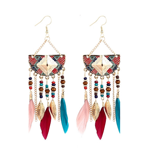 

Women's Drop Earrings Hoop Earrings Cheap Bohemian Boho Feather Earrings Jewelry Green / Blue / Rainbow For Party Street