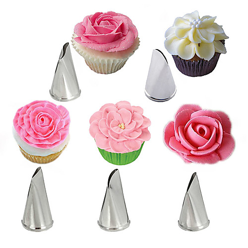 

5Pcs Rose Petal Stainless Steel Cream Tips Cake Icing Piping Nozzles Cupcake Pastry Decorating Tools