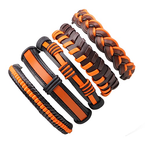 

Men's Women's Wrap Bracelet Leather Bracelet woven Bohemian Fashion Leather Bracelet Jewelry Orange For Casual Going out