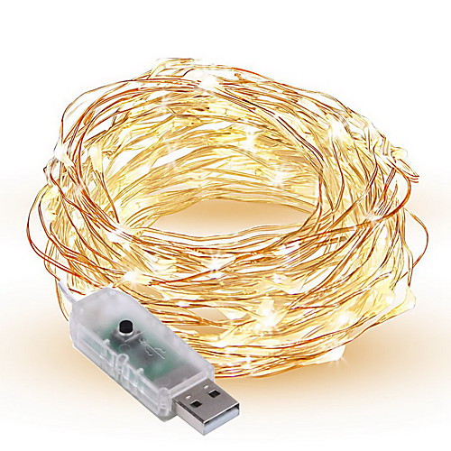 

10m String Lights 100 LEDs SMD 0603 Warm White / White / Multi Color Decorative USB Powered 1pc / IP65